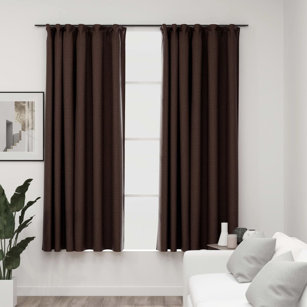 Vidaxl gordijnen linnen-look verduisterend haken 2 st 140x175 cm taupe