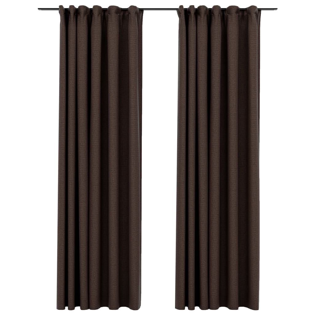 Vidaxl gordijnen linnen-look verduisterend haken 2 st 140x225 cm taupe