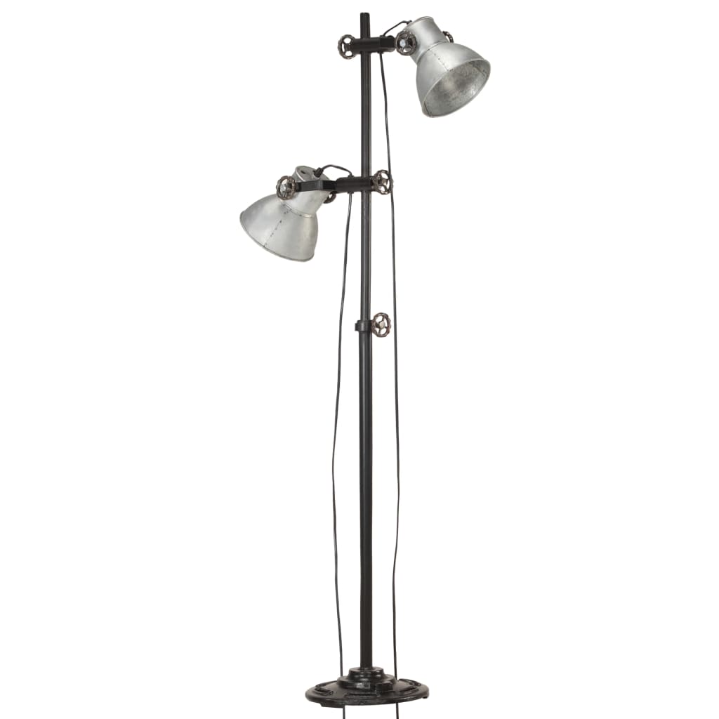 Vidaxl vloerlamp met 2 lampenkappen e27 gietijzer zilverkleurig