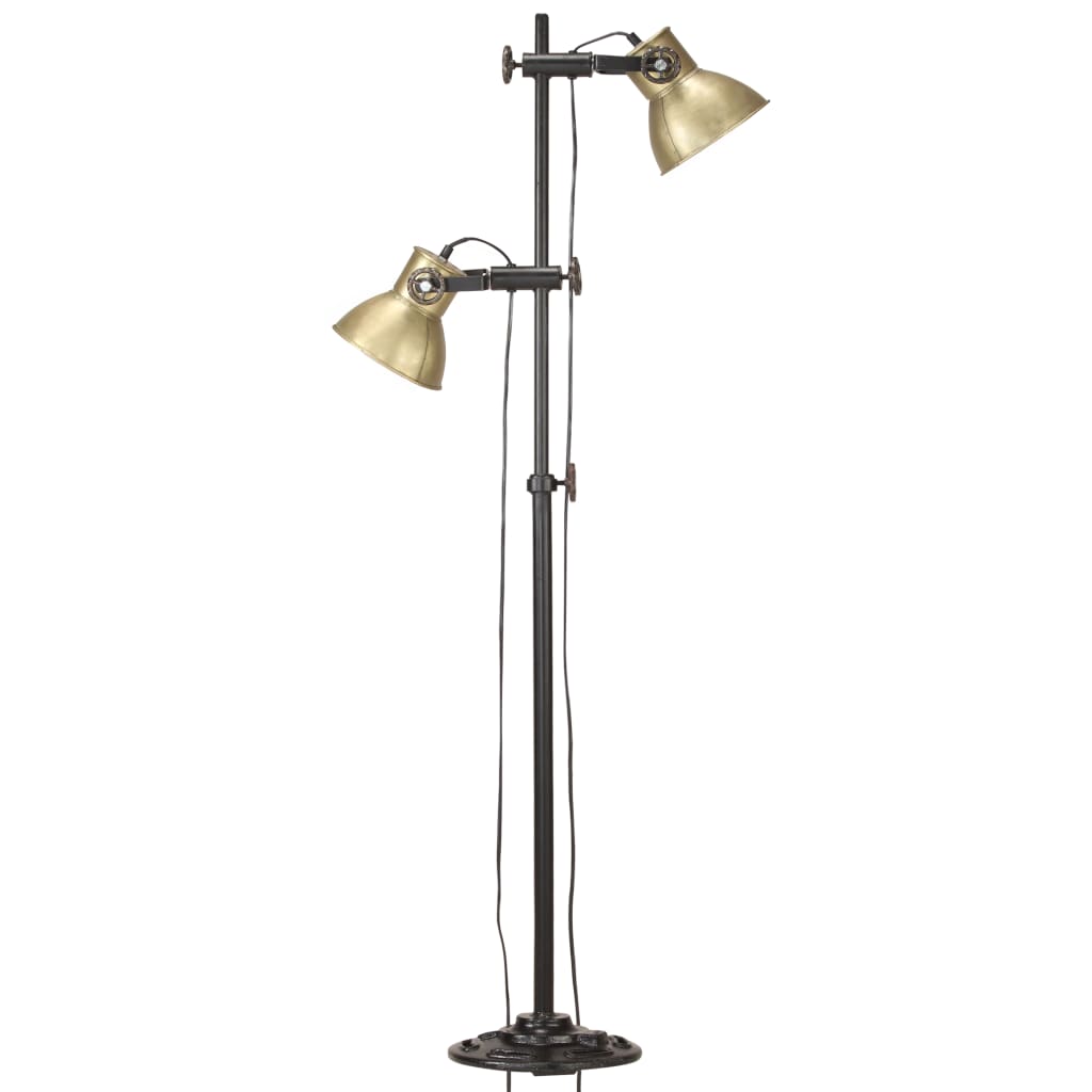 VidaXL Vloerlamp met 2 lampenkappen E27 gietijzer messingkleurig