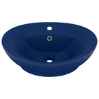 Vidaxl wastafel met overloop ovaal 58,5x39 cm keramiek mat donkerblauw