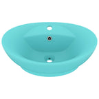 Vidaxl wastafel met overloop ovaal 58,5x39 cm keramiek mat lichtgroen