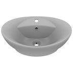 Vidaxl wastafel met overloop ovaal 58,5x39 cm keramiek mat lichtgrijs