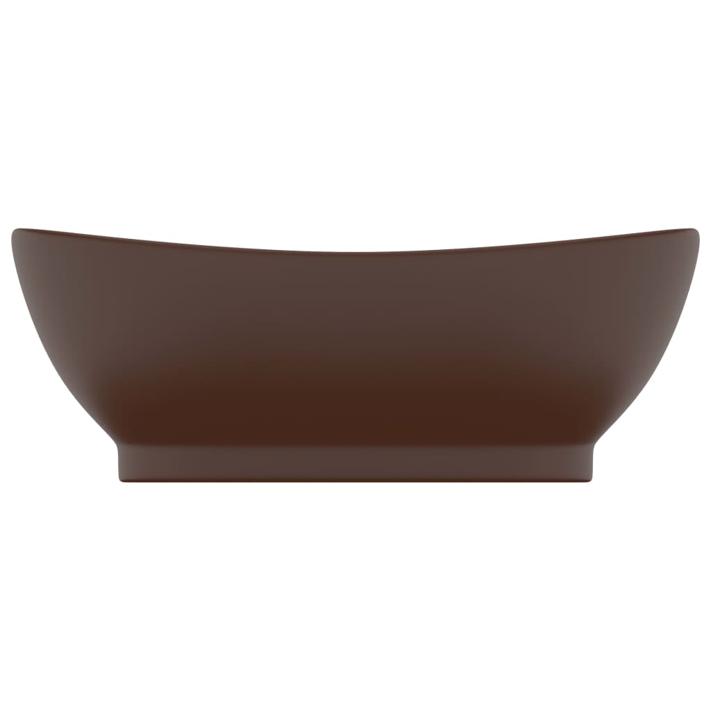 Vidaxl wastafel met overloop ovaal 58,5x39 cm keramiek mat donkerbruin