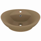 Vidaxl wastafel met overloop ovaal 58,5x39 cm keramiek matcrème