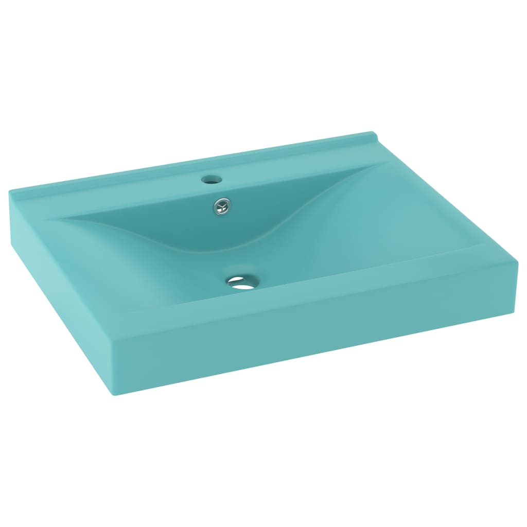Vidaxl wastafel met kraangat 60x46 cm keramiek mat lichtgroen