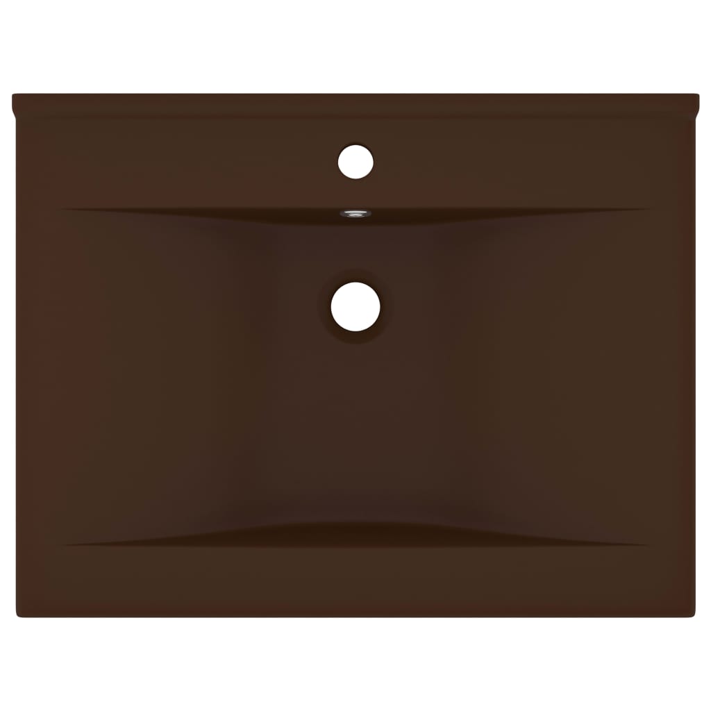 Vidaxl wastafel met kraangat 60x46 cm keramiek mat donkerbruin