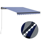 Vidaxl luifel handmatig uittrekbaar met led 300x250 cm blauw en wit