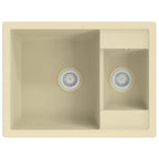 Vidaxl gootsteen dubbele bakken met overloopgat graniet beige
