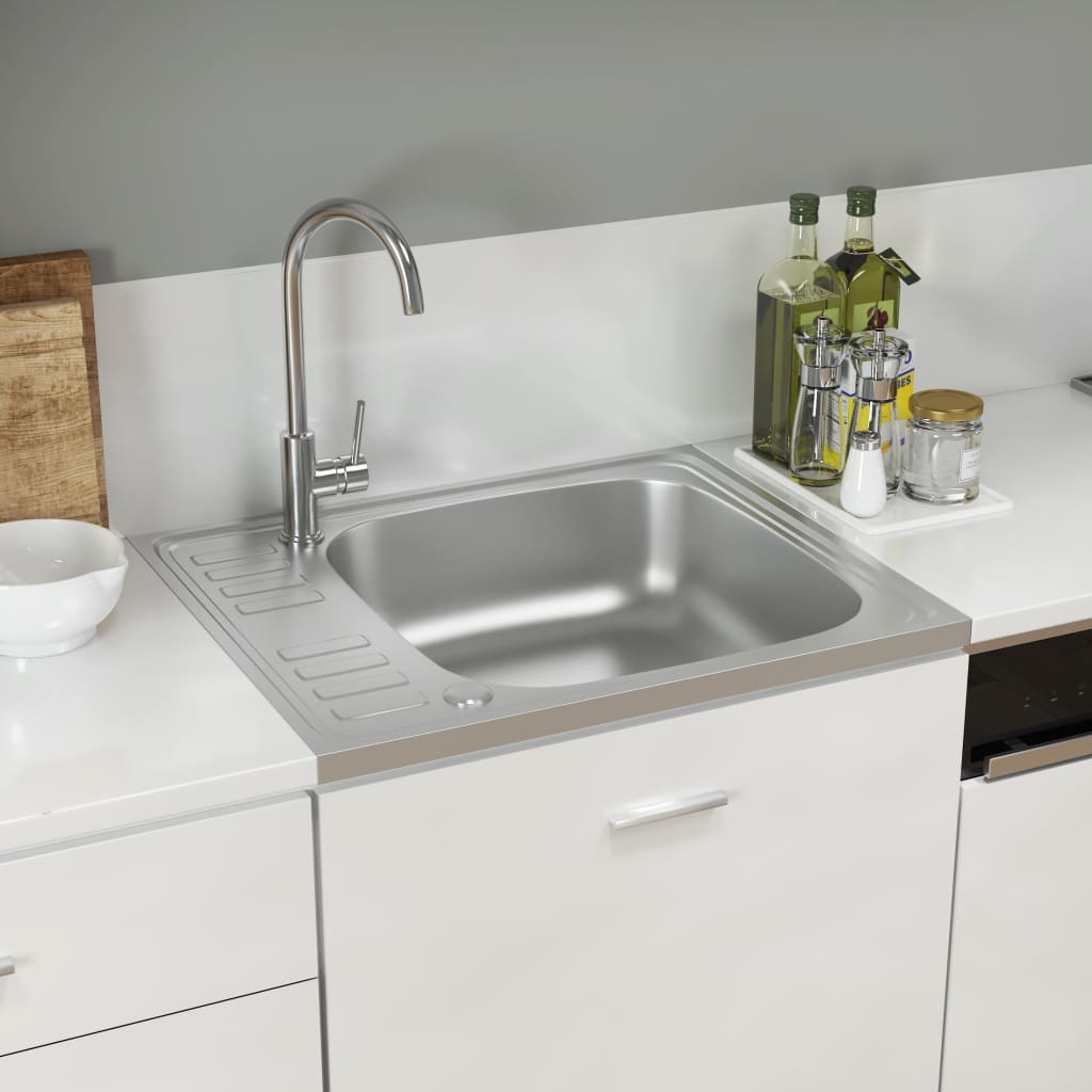 Vidaxl gootsteen met afvoerset 600x500x155 mm roestvrij staal zilver
