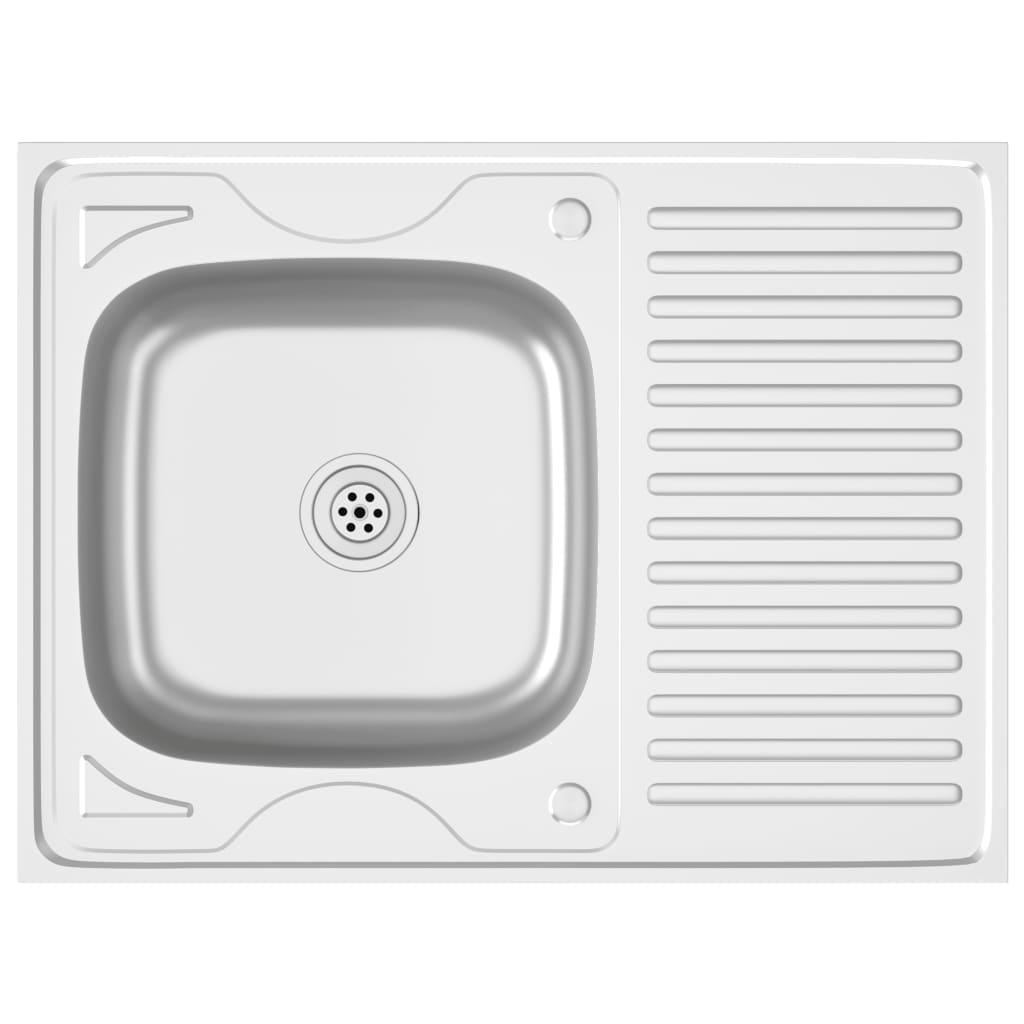 Vidaxl gootsteen met afvoerset 800x600x155 mm roestvrij staal zilver