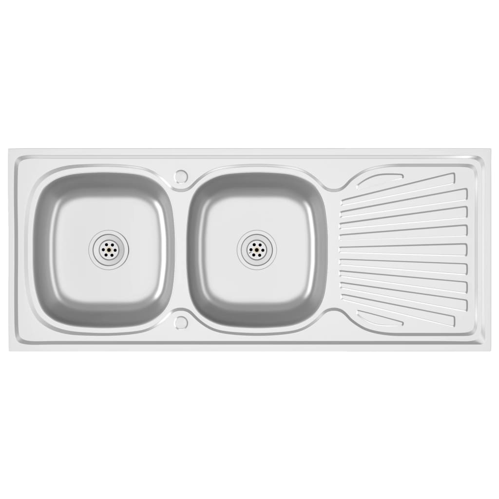 Vidaxl gootsteen dubbele bakken 1200x500x155 mm roestvrij staal zilver