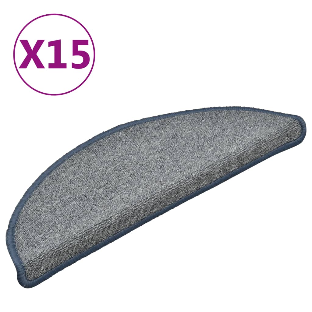 Vidaxl trapmatten 15 st 56x17x3 cm lichtgrijs en blauw halfrond