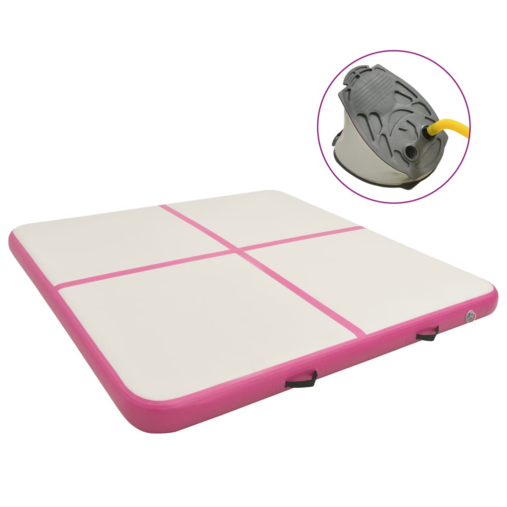 Vidaxl gymnastiekmat met pomp opblaasbaar 200x200x15 cm pvc roze