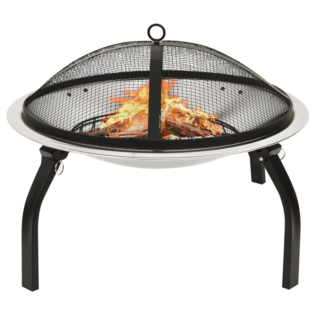 Vidaxl vuurschaal en barbecue 2-in-1 met pook 56x56x49 cm rvs