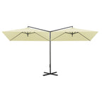 Vidaxl parasol dubbel met stalen paal 600x300 cm zandkleurig