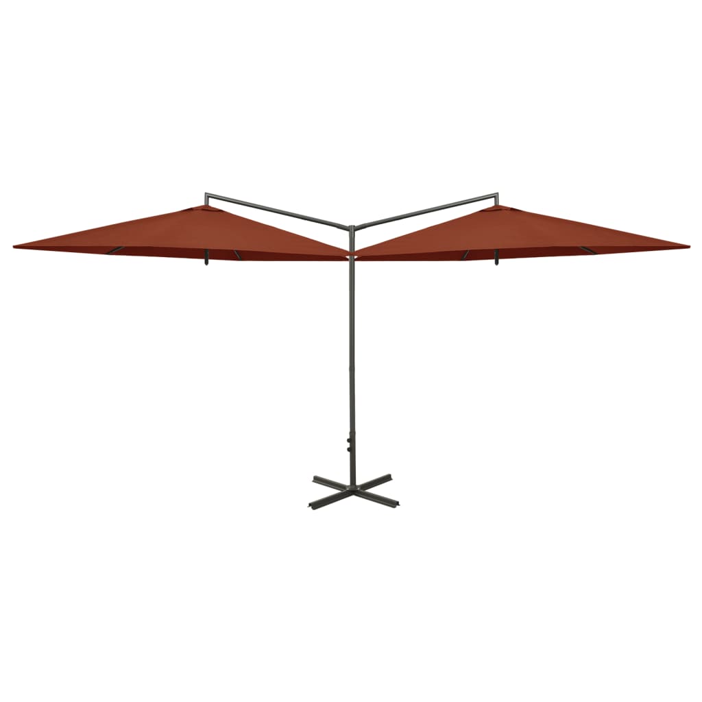 Vidaxl parasol dubbel met stalen paal 600 cm terracottakleurig
