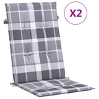 VidaXL Tuinstoelkussens 2 st hoge rug ruitpatroon 120x50x3 cm grijs