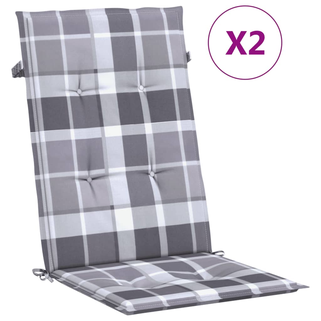 VidaXL Tuinstoelkussens 2 st hoge rug ruitpatroon 120x50x3 cm grijs
