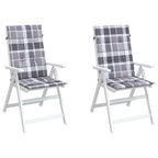 VidaXL Tuinstoelkussens 2 st hoge rug ruitpatroon 120x50x3 cm grijs