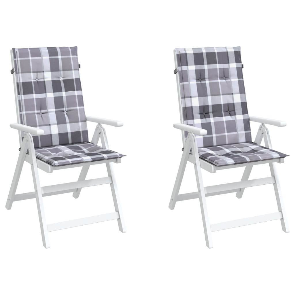 VidaXL Tuinstoelkussens 2 st hoge rug ruitpatroon 120x50x3 cm grijs