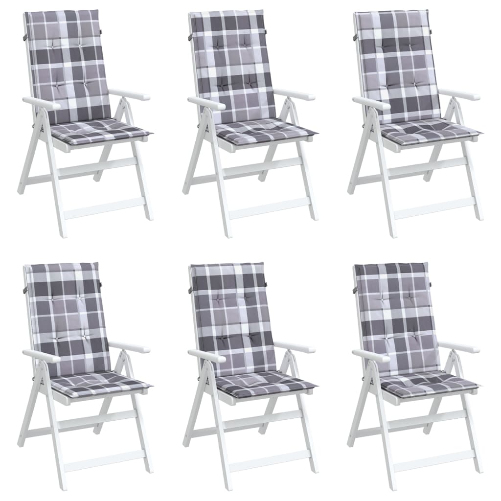Vidaxl tuinstoelkussens 6 st 120x50x3 cm stof ruitpatroon grijs