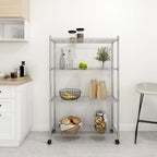 Vidaxl opbergrek 4-laags met wielen 200 kg 90x35x142 cm chroomkleurig