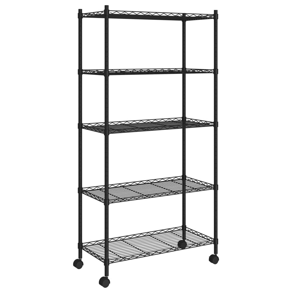 Vidaxl opbergrek 5-laags met wielen 250 kg 75x35x155 cm zwart