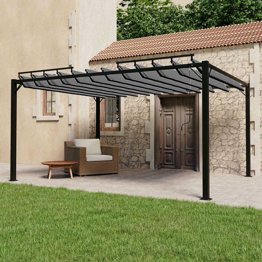 VidaXL Prieel met lamellendak 3x4 m stof en aluminium antracietkleurig