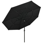VidaXL Parasol 3-laags met aluminium paal 3,5 m zwart