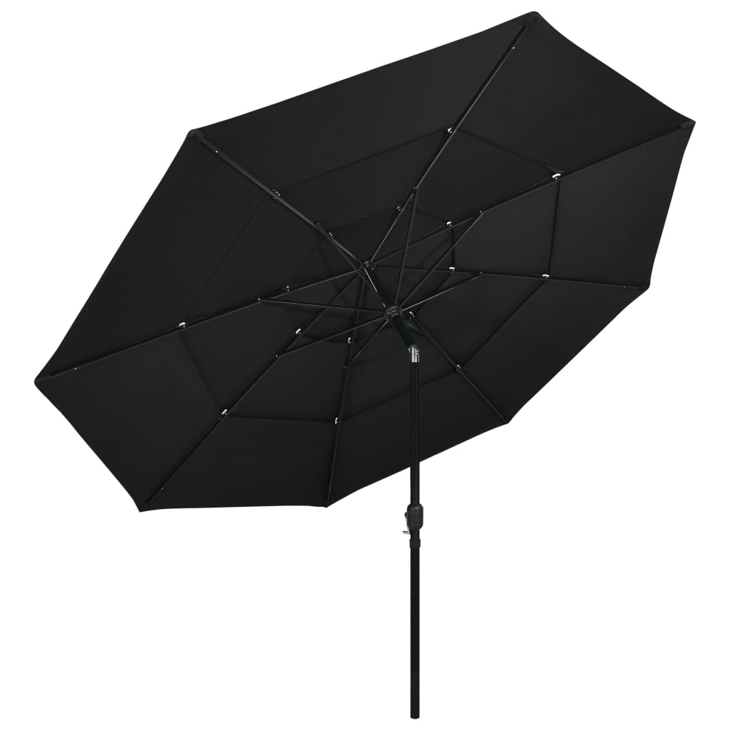 VidaXL Parasol 3-laags met aluminium paal 3,5 m zwart
