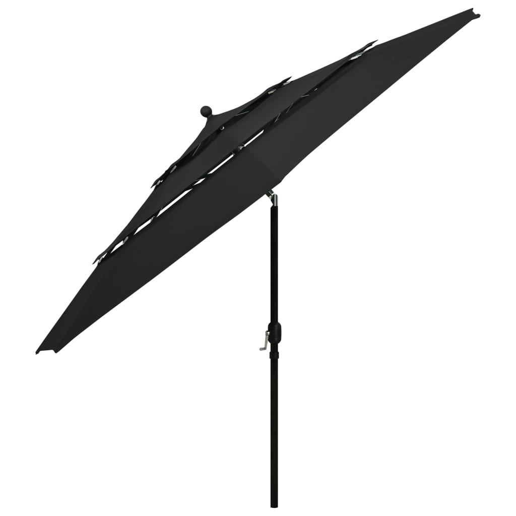 VidaXL Parasol 3-laags met aluminium paal 3,5 m zwart