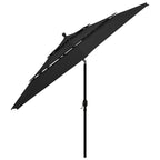 VidaXL Parasol 3-laags met aluminium paal 3,5 m zwart