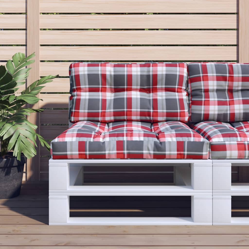 VidaXL Palletkussens 2 st ruitpatroon stof rood