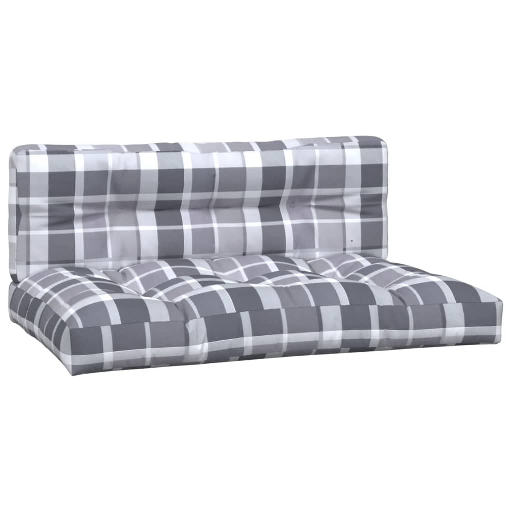 VidaXL Palletkussens 2 st ruitpatroon stof grijs