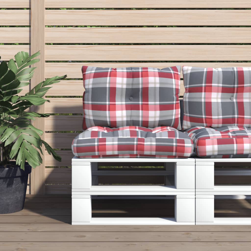 VidaXL Palletkussens 2 st ruitpatroon stof rood