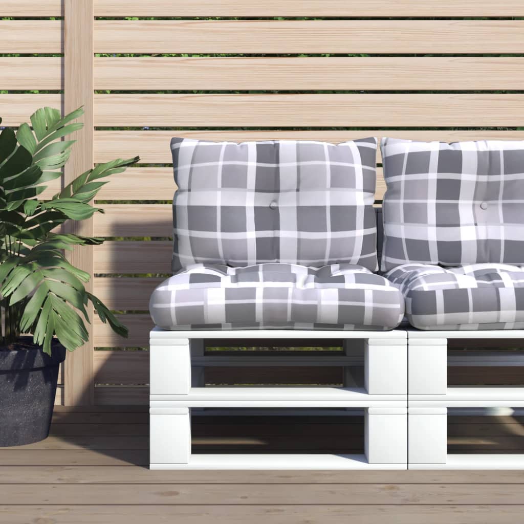 VidaXL Palletkussens 2 st ruitpatroon stof grijs