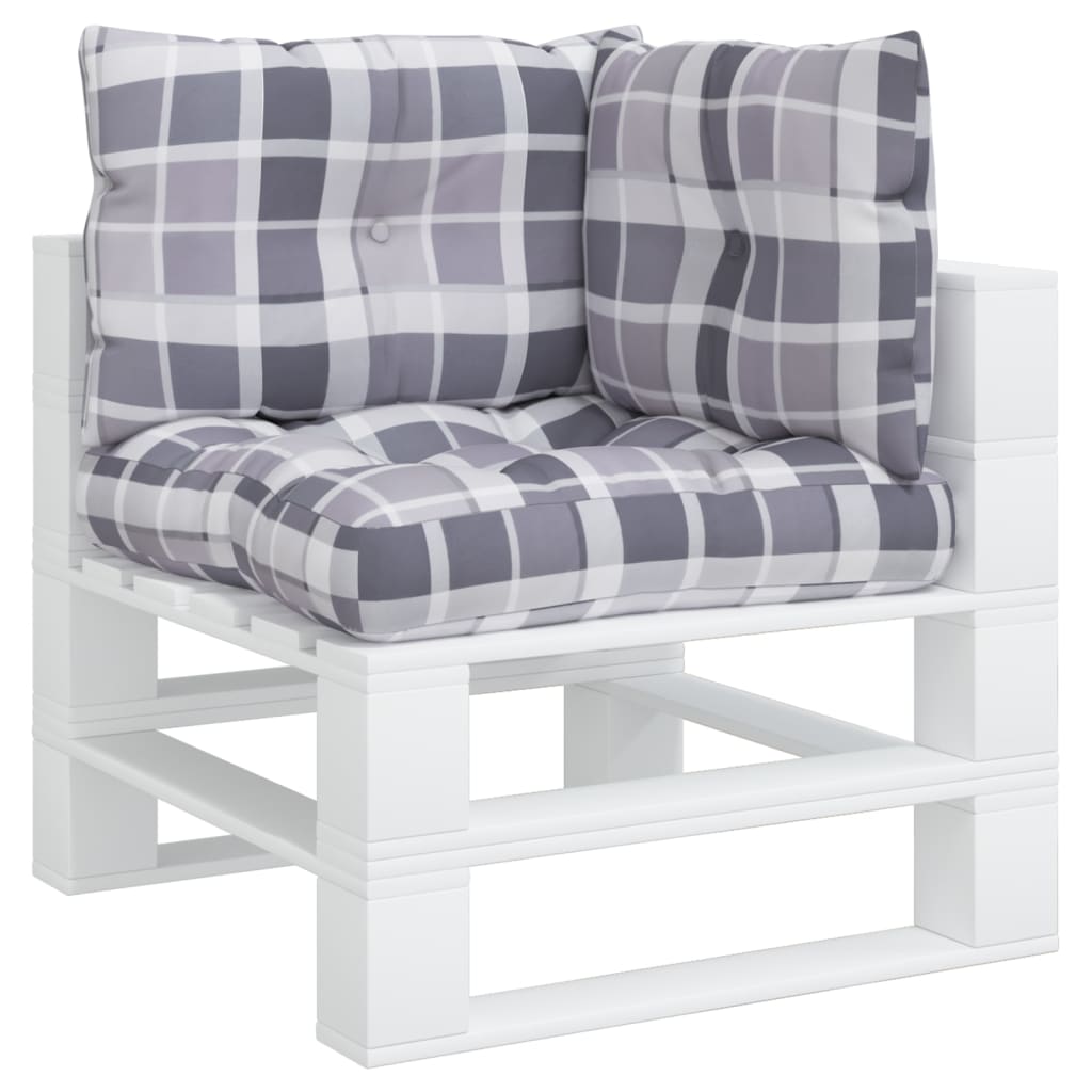 VidaXL Palletkussens 3 st stof ruitpatroon grijs