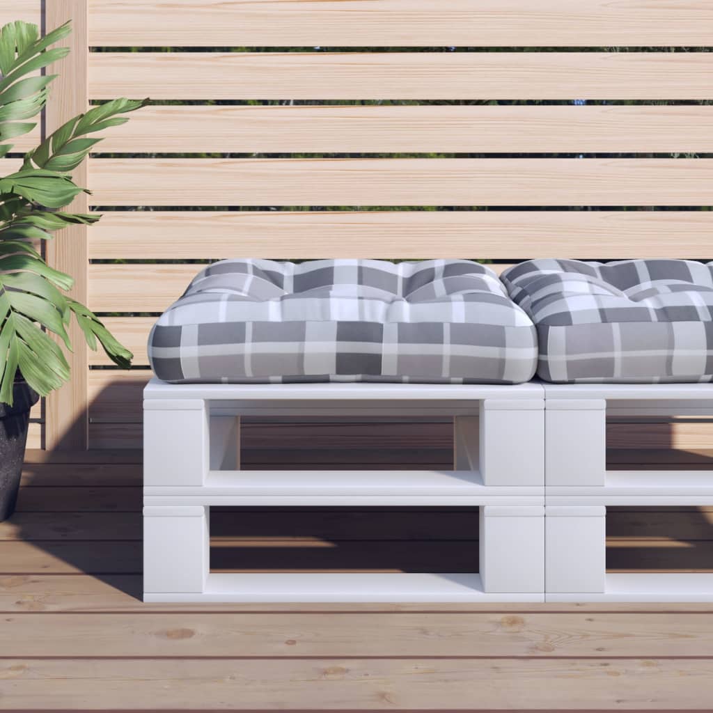 VidaXL Palletkussen 58x58x10 cm stof ruitpatroon grijs