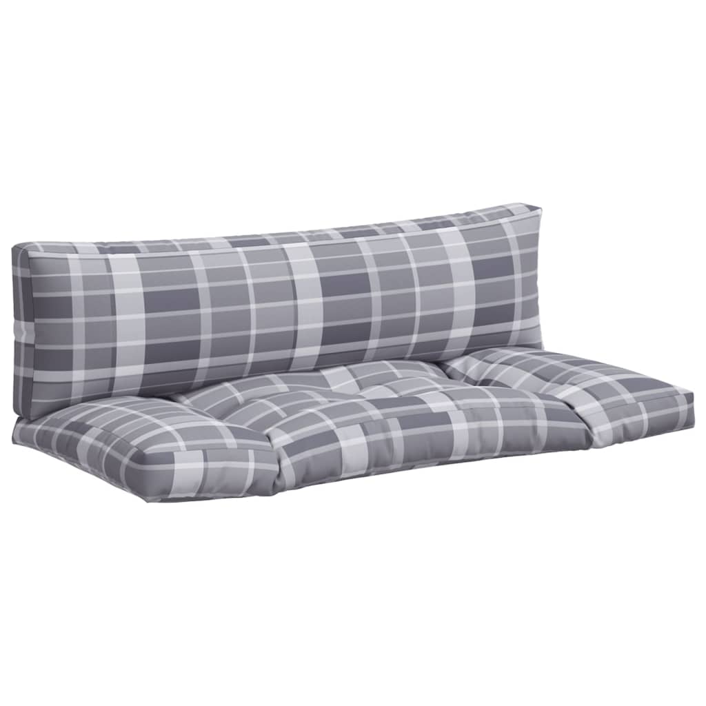 VidaXL Palletkussens 2 st ruitpatroon stof grijs
