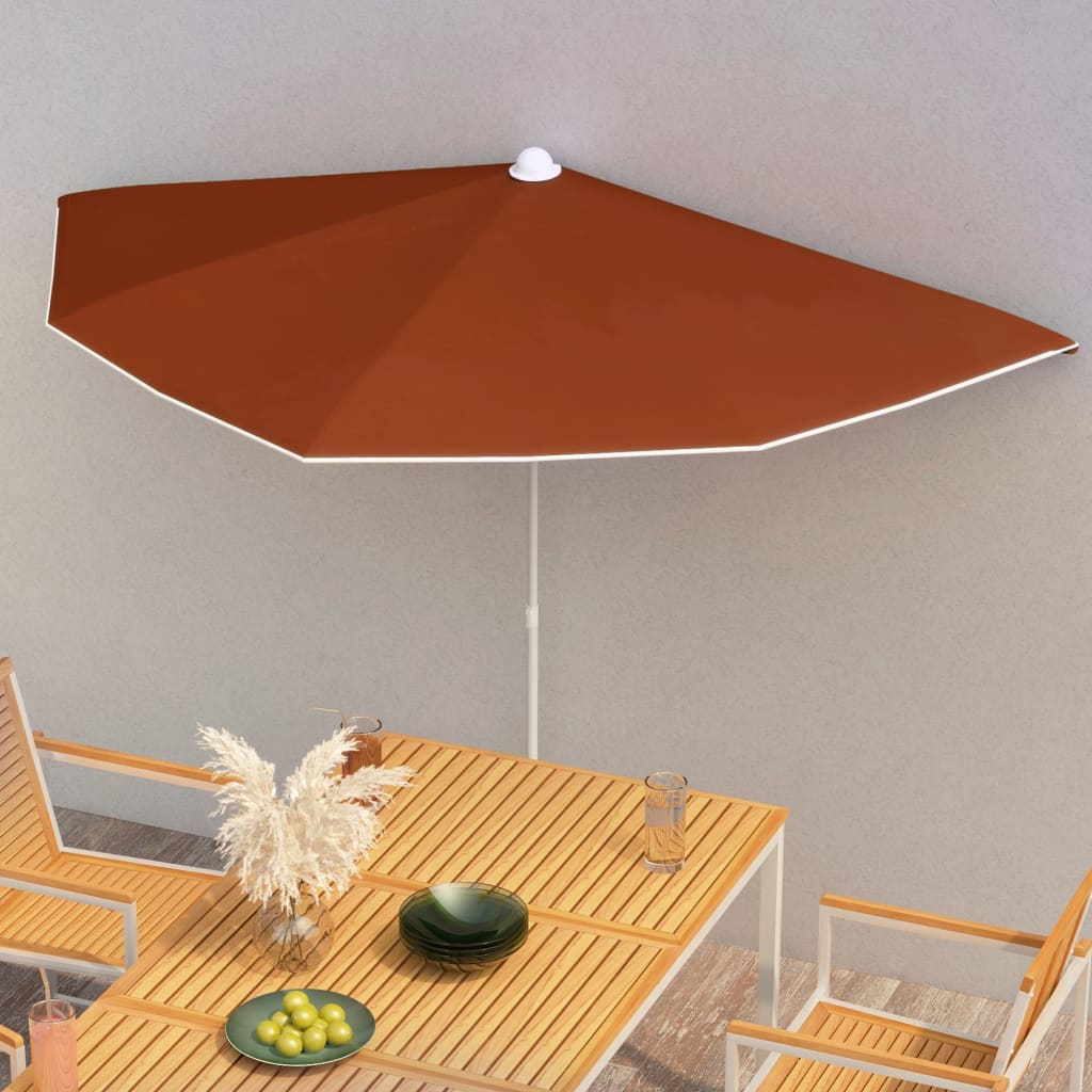 Vidaxl parasol half met paal 180x90 cm terracottakleurig