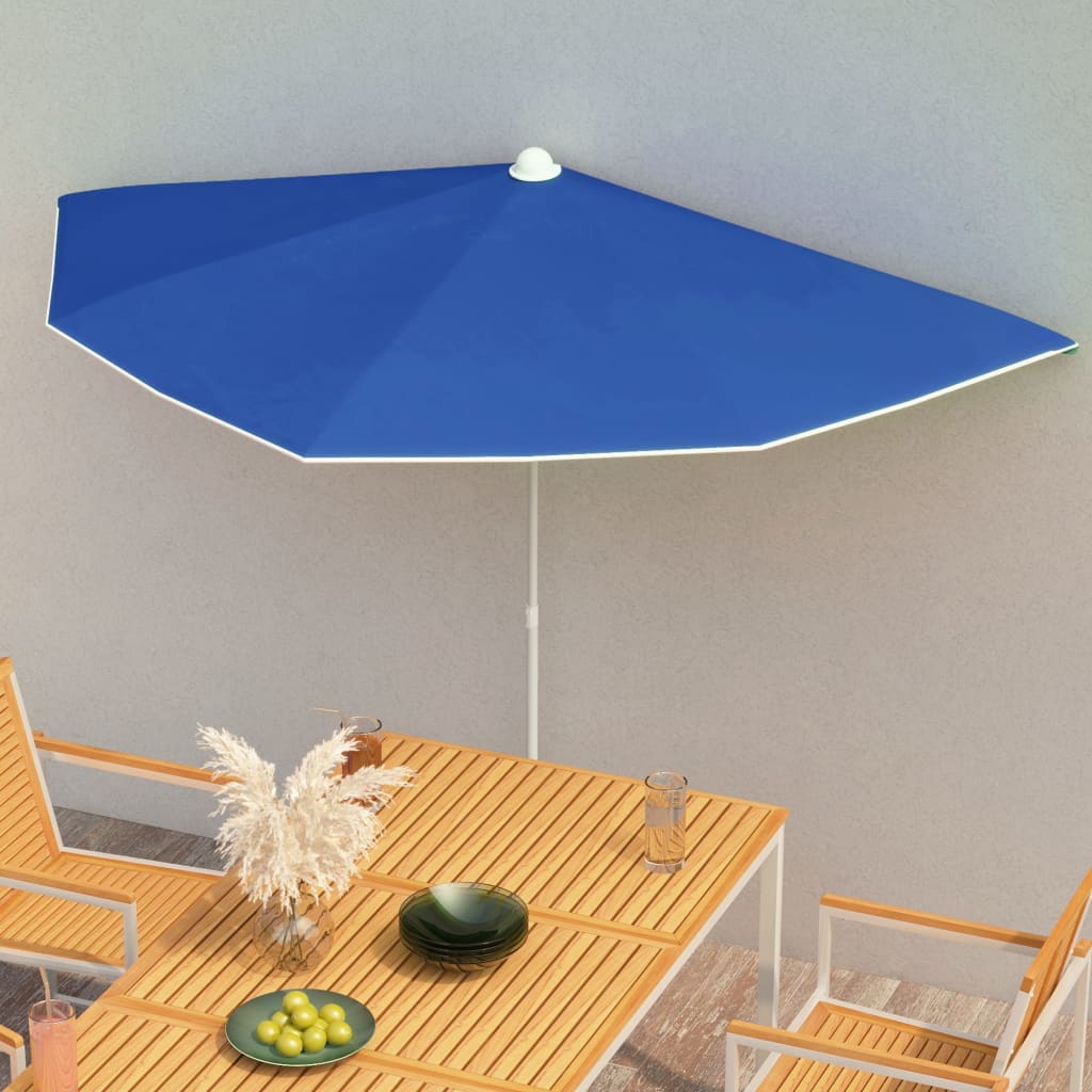 VidaXL Parasol half met paal 180x90 cm azuurblauw