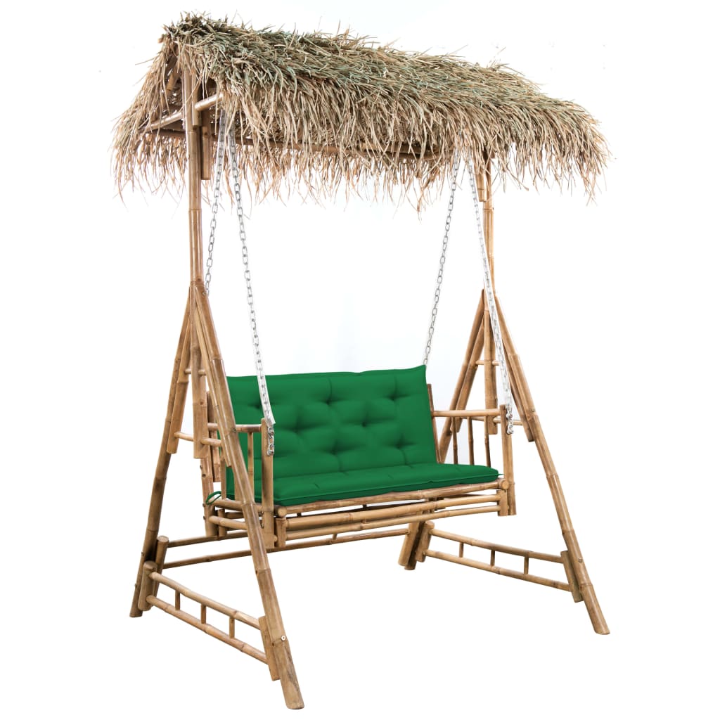 VidaXL Schommelbank 2-zits met palmbladeren en kussen 202 cm bamboe