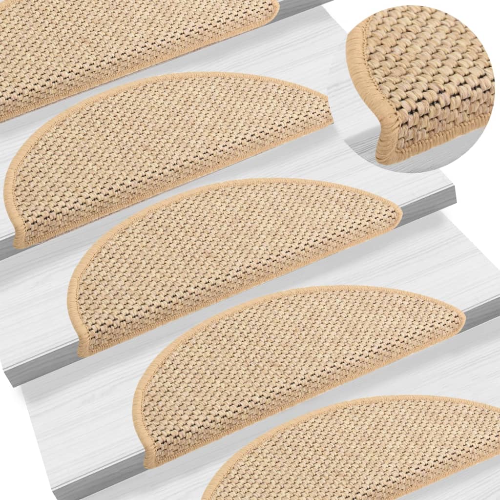 Vidaxl trapmatten zelfklevend 15 st sisal-look 65x21x4 cm lichtbeige