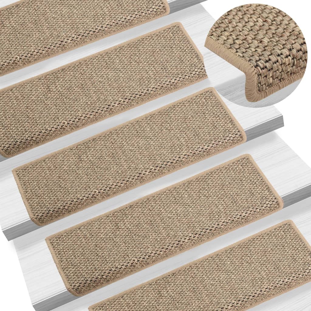 Vidaxl trapmatten zelfklevend 15 st sisal-look 65x21x4 cm donkerbeige