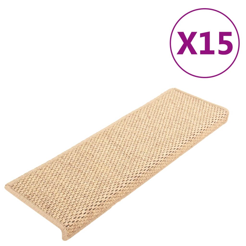 Vidaxl trapmatten zelfklevend 15 st sisal-look 65x21x4 cm lichtbeige