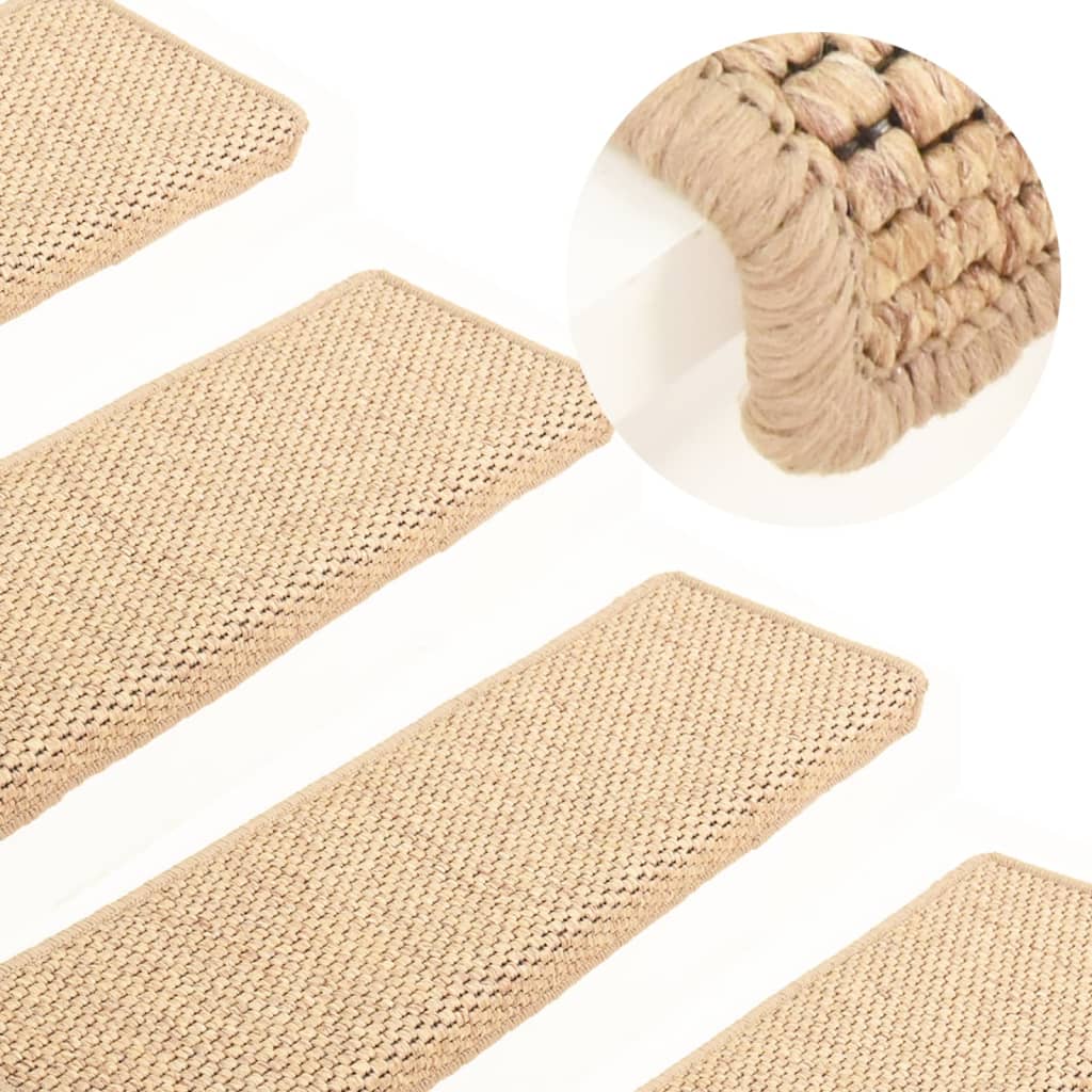 Vidaxl trapmatten zelfklevend 15 st sisal-look 65x21x4 cm lichtbeige