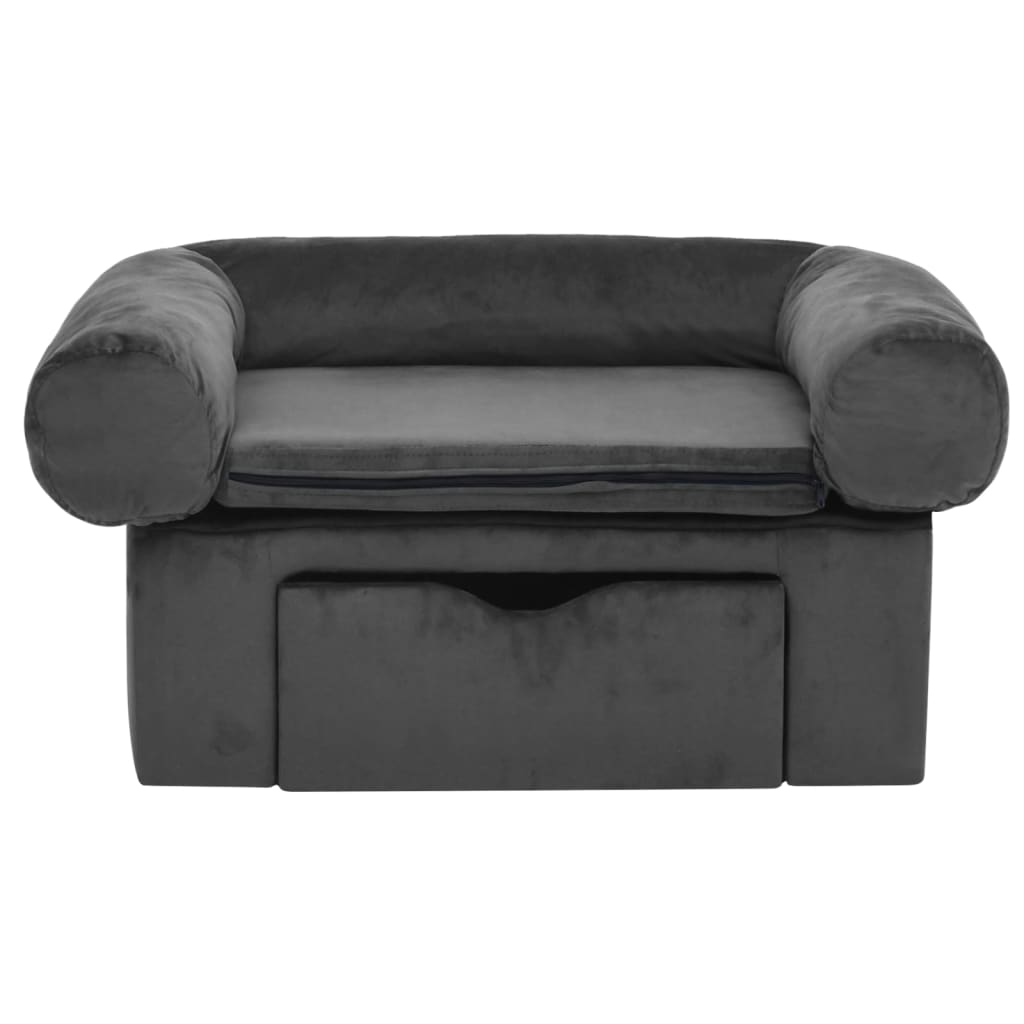 Vidaxl hondenbank met lade 75x50x38 cm pluche donkergrijs