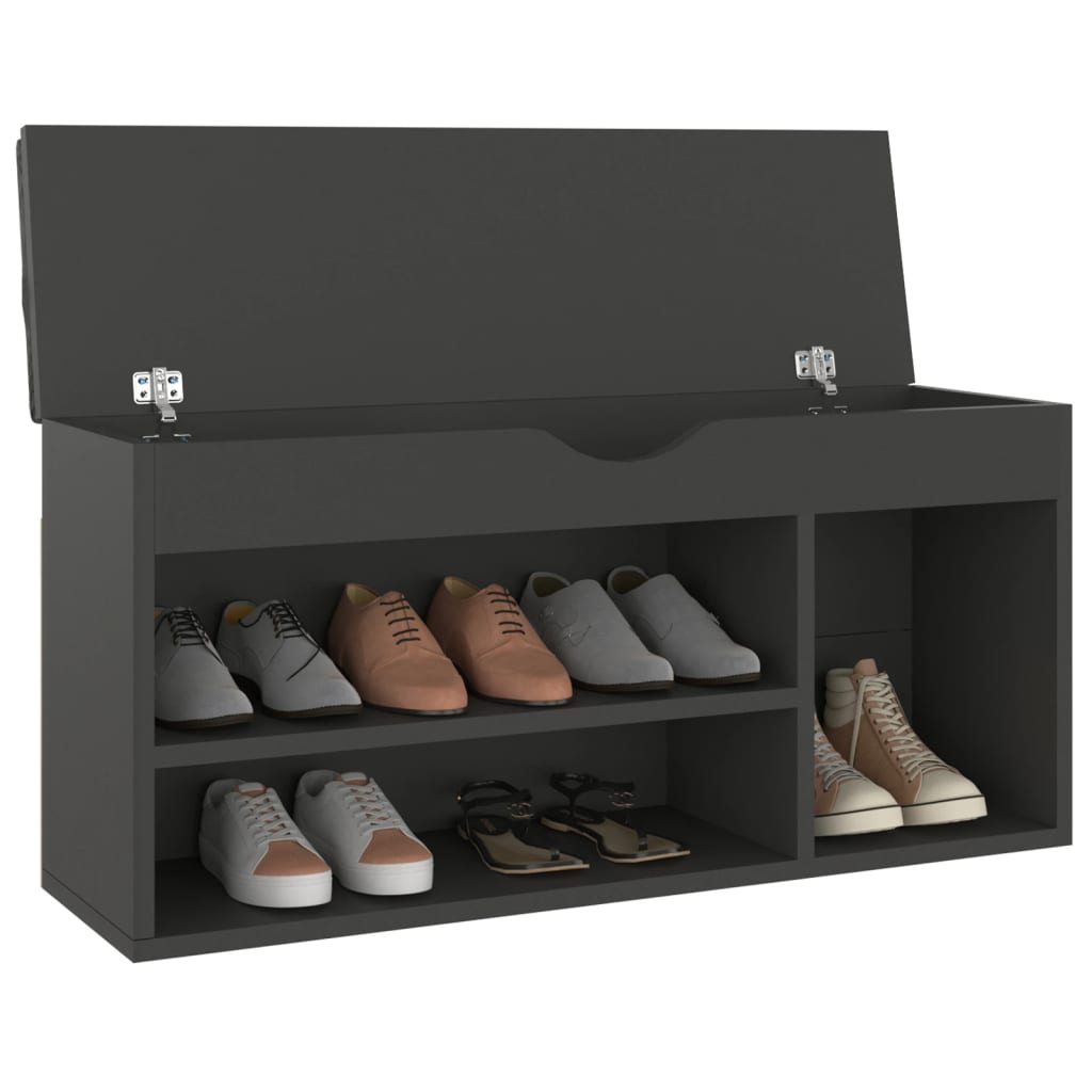 Vidaxl schoenenbank met kussen 104x30x49 cm bewerkt hout grijs