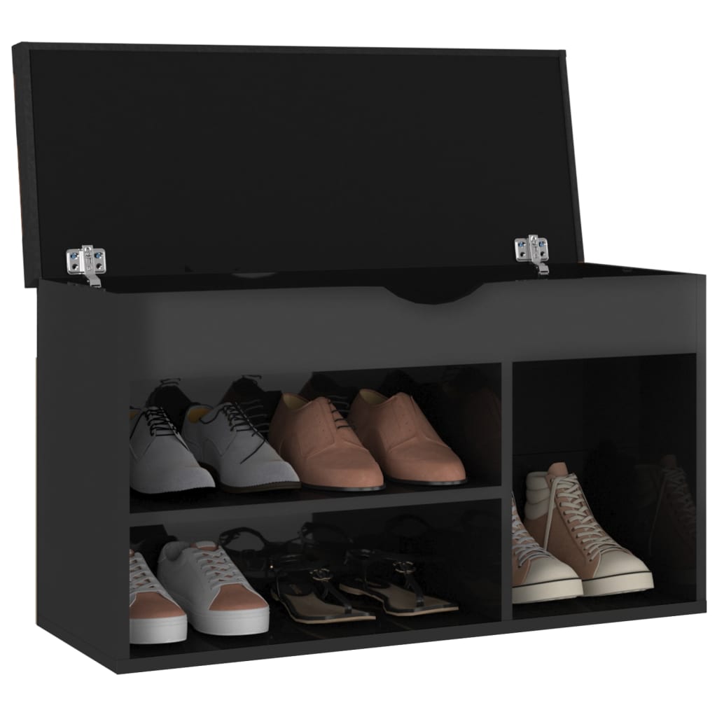 Vidaxl schoenenbank met kussen 80x30x47 cm hout hoogglans zwart